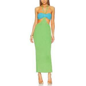 Retrofete 'Eloisa' Green Back Cut Out Halterneck Dress Size XL